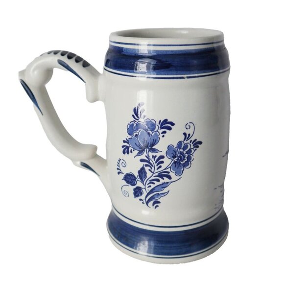 Vintage Delft Blue Mug with Lid Windmill Holland Delftware Delfts Beer Stein Tan - Picture 2 of 5